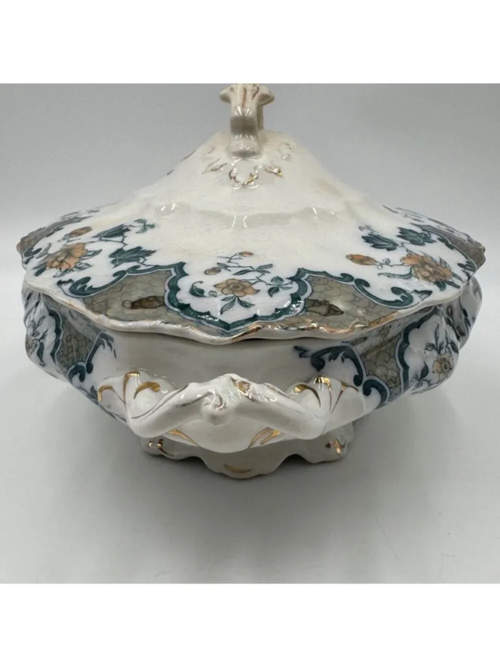 Vintage Hanley England Sevres Porcelain Tureen With Lid Gilt Floral Design